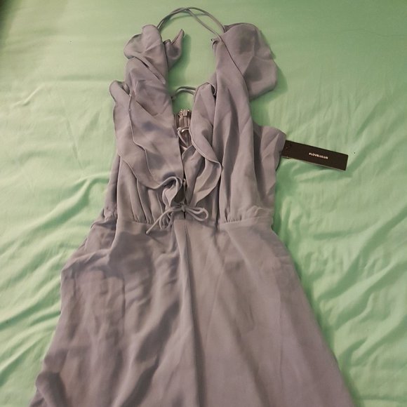 ReStock! Meridith Slate Blue Ruffled Lace-Up Maxi Dress (M) - Picture 2 of 4